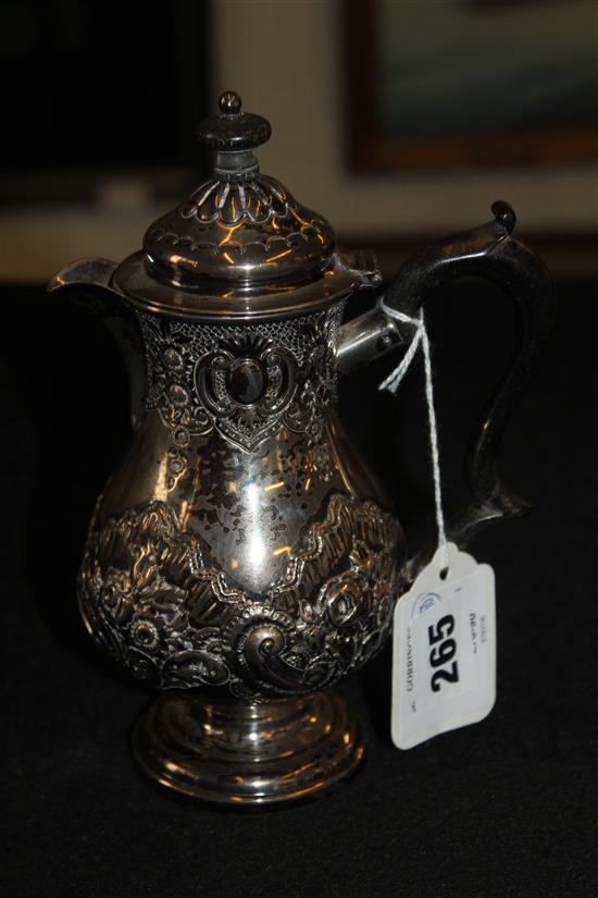 Victorian embossed silver hot water jug